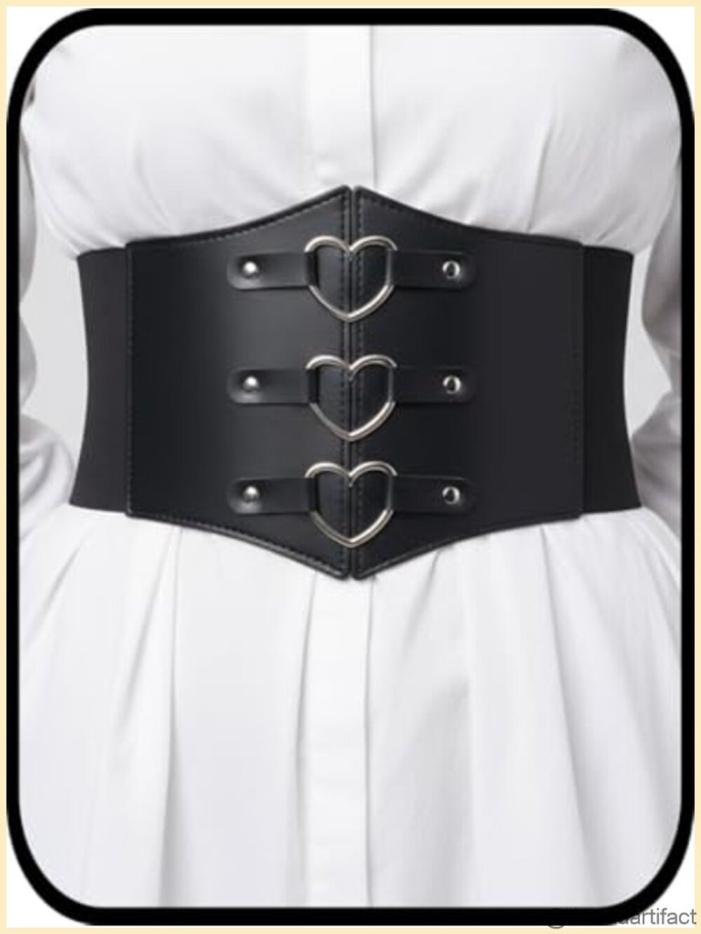 Faux Leather Corset Belt Triple Heart Buckle Waist Cincher